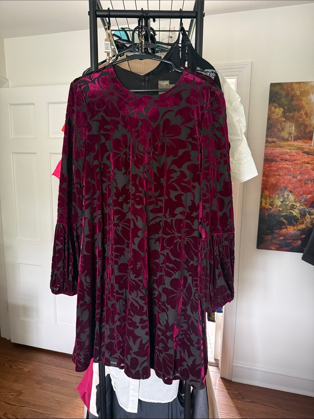 Taylor Burgundy Floral Burnout Velvet Tunic